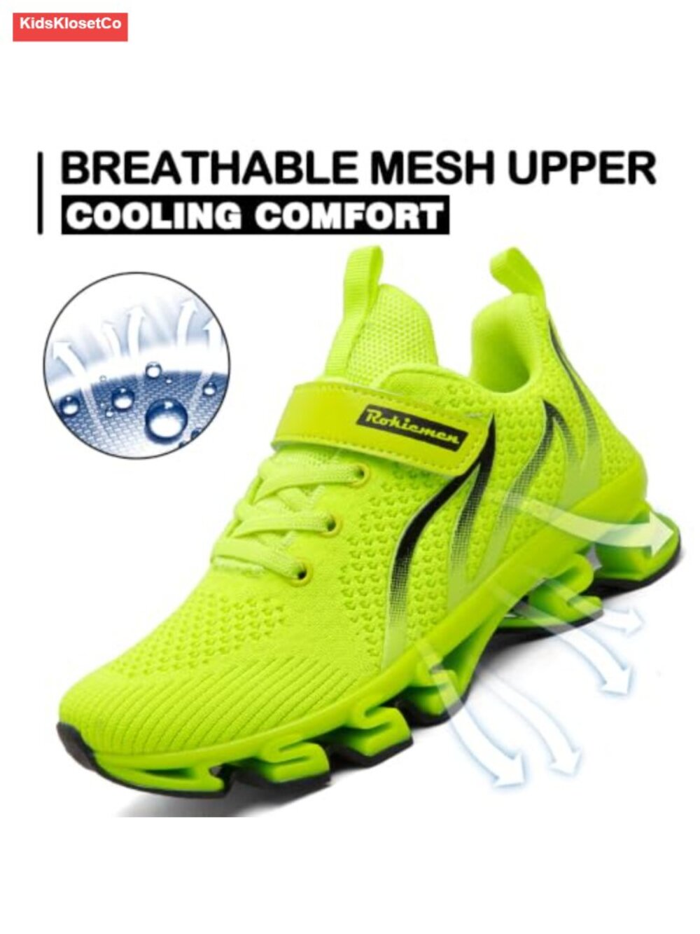 Boys Athletic Running Sneakers Hook-and-Loop Breathable Mesh Sports Shoes - Picture 2 of 6